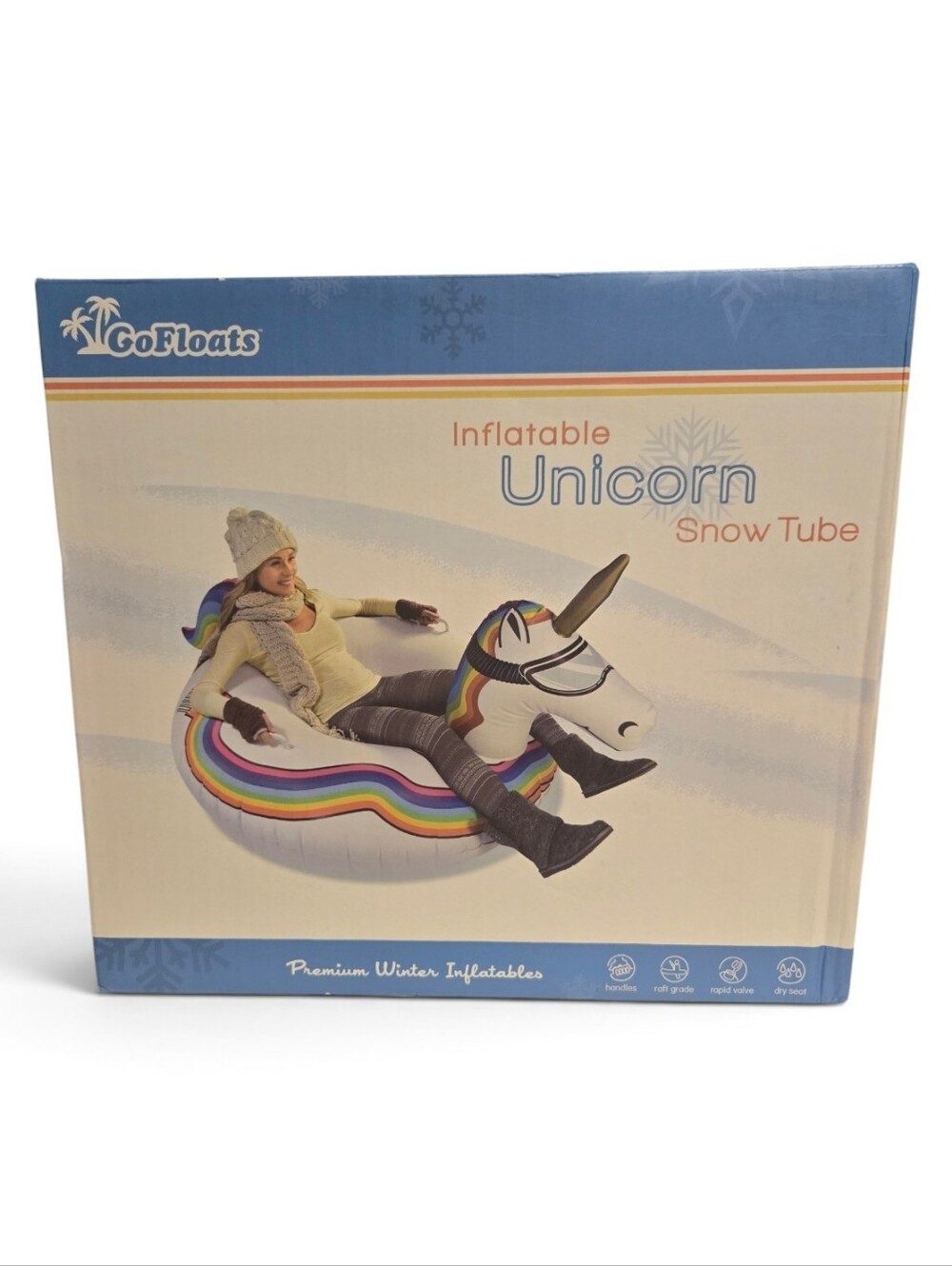 GoFloats Inflatable Unicorn Snow Tube with Handles for Kids Adults 44"